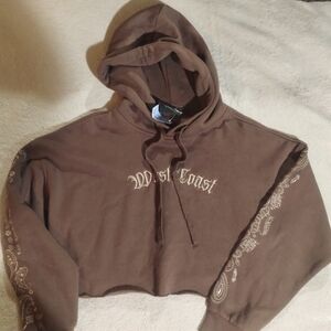 Hot Wheels crop top hoodie Sz medium brown west coast arm stitching
